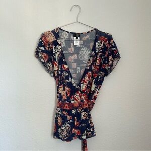 Just Cavalli Navy Floral Tie Top
